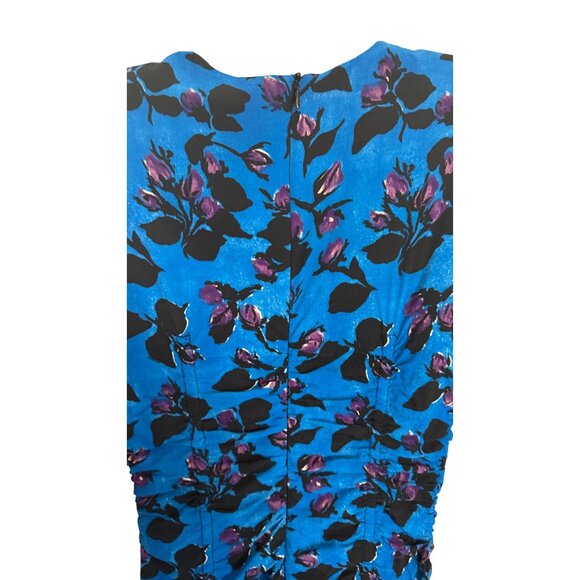 Zara Small Floral Ruched Mini Dress Long Sleeves With Zipper Blue/Black/Purple - Picture 10 of 14